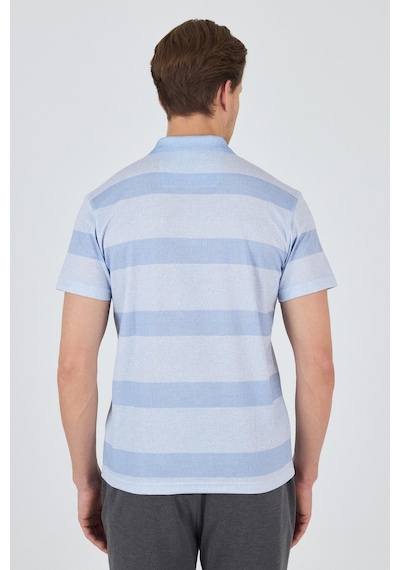 Kısa Kol Desenli Pike Polo Yaka Cepsiz Slim Fit Tişört 1011250128 Koyu Mavi