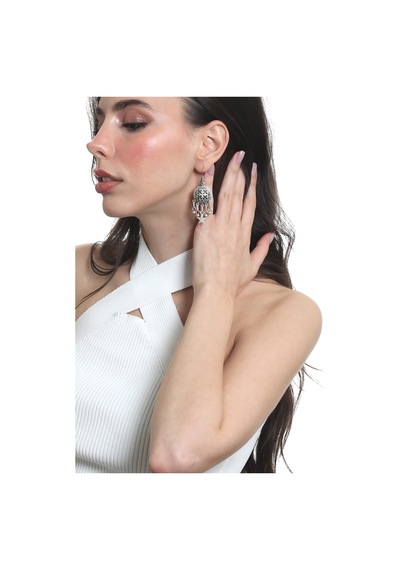 Labalaba Kadın Antik Gümüş Kaplama Top Boncuk &yıldız Charm Detaylı Sallantılı Model Küpe Antik Gümüş