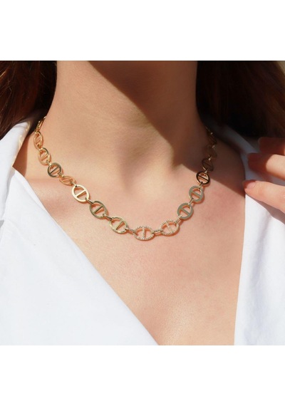 Trend Düğme Modeli Zirkon Taşlı Gold Kaplama Gümüş Kolye Gümüş