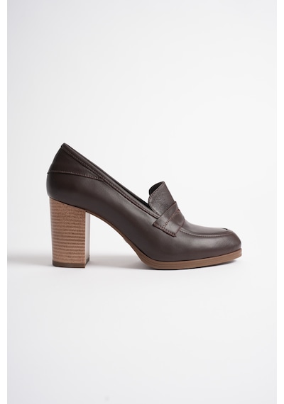 Analin Shoes Kadın Hakiki Deri Saraçlı Klasik Topuklu Ayakkabı Kahve