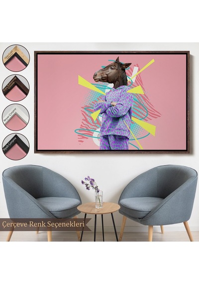 Miyrem^ Canvas Serie At Kafalı İnsan Tablosu-7256