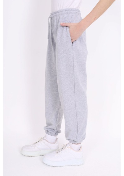 Toontoy Kız Çocuk Baskılı Beli Paçası Lastikli Cepli Basic Jogger Eşofman Altı 2 İplik Gri