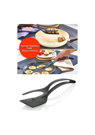 1 Adet Pratik Yanmaz Yapışmaz Teflon Maşalı Spatula- 220 Dereceye Dayanıklı Teflon Servis Set Plasti Diğer