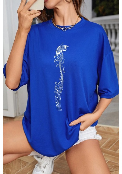 Flood Of Style Unisex Butterfly Song Baskılı T-shirt Mavi