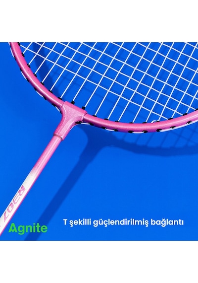 Agnıte Demir Alaşımlı Badminton Raketi 2 Top Dahil Dayanıklı Hafif Gövde Pembe
