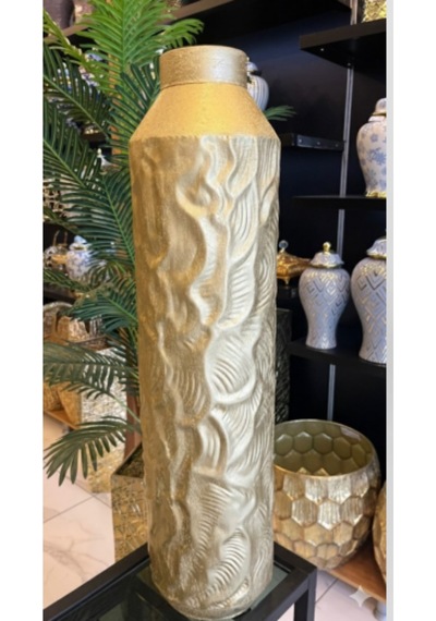 Msl-214 G Metal Dekoratif Vazo 64x13 Cm İnce Uzun Modern Şık Salon Vazo Altın