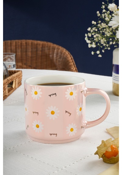 Karaca Daisy Lüsterli Pembe Papatya Desenli Mug 420 Ml