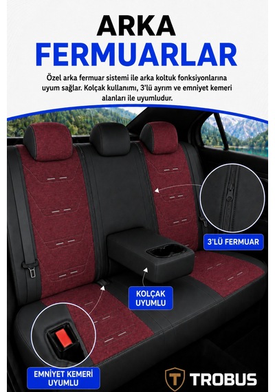 Dacia Sandero 2008+ Uyumlu Prestige Line Keten Serisi Kırmızı Siyah Koltuk Kılıfı 22256074