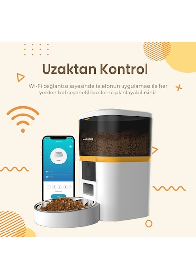 Haustier Qq003 Beyaz Akıllı Kedi Köpek Otomatik Mama Kabı, Tuya App-wifi Uzaktan Kontrol, 6lt Hazne