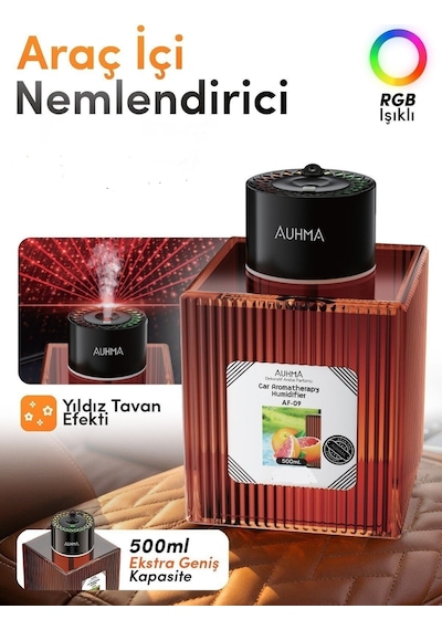 Auhma Af-09 Araç İçi Hava Nemlendirici & Koku Makinesi Hilton Esansı 500ml Aromaterapi Difüzör + Rgb Işıklı