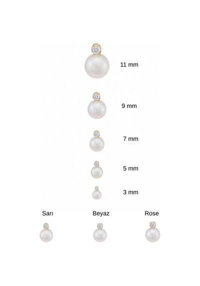 14 Ayar Altın Pırlantalı 0,02 Karat İnci Küpe 3 Mm Rose