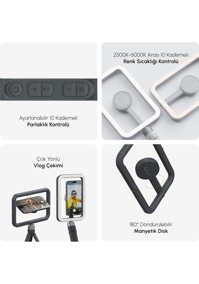 Shiftcam Snapstudio Light Manyetik Led Ring Işık, Ayarlanabilir Parlaklık Ve Renk Sıcaklığı, Usb-c Ş Siyah