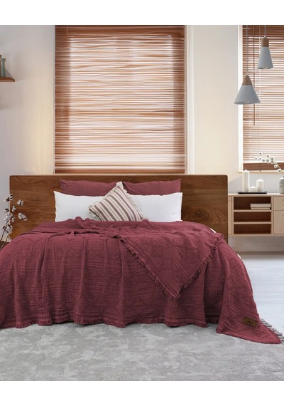 Şaheser Home Collection Müslin Yatak Örtüsü Çift Kişilik Oscar Rubby Kırmızı Çok Renkli