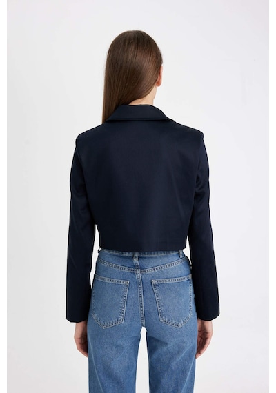 Defacto Crop Gömlek Yaka Düğmeli Cep Detaylı Blazer Ceket D4276AX24AU Lacivert