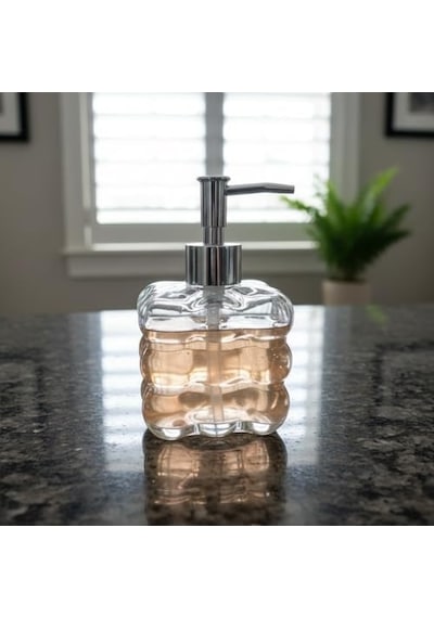 Beyaz Bubble Design Cam Sıvı Sabunluk - 450 Ml Kabartmalı Şık Banyo Ve Mutfak Sabunluğu 7x12 Cm 5066 - Şeffaf Diğer