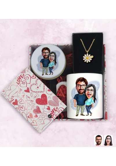 BK Gift Sevgiliye Özel Karikatürlü Kutuda Hediye Seti, Kupa Bardak, Sevgili Hediyesi, İsimli Papatya Kolye, Kokulu Mum,Yıl Dönümü Hediyesi-4