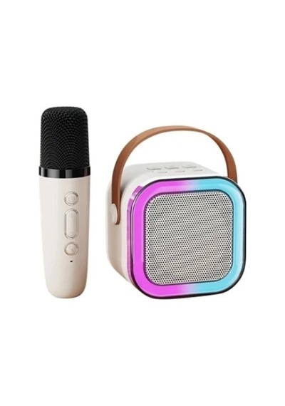 Karaoke Kablosuz Hoparlör Mikrofonlu Rgb Işıklı Bluetooth Speaker Tf Kart/usb Beyaz.gzpde