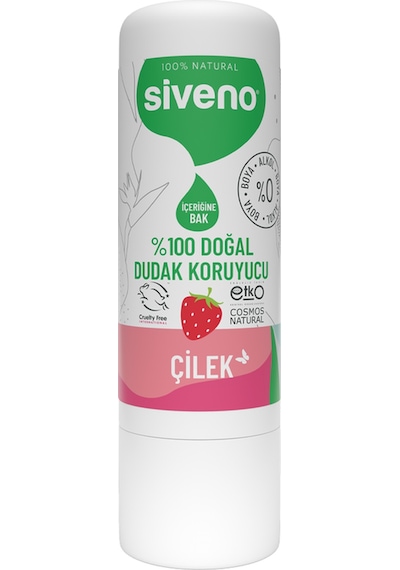 Siveno %100 Doğal Dudak Koruyucu Çilek Bitkisel Lip Balm Dudak Kremi Nemlendirici Parlatıcı Onarıcı 6 G