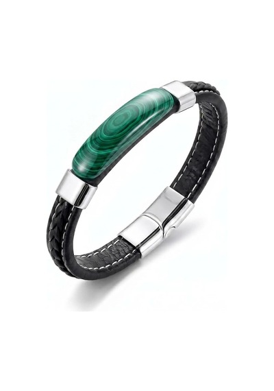 Moncuk Design Malahit Verde Doğal Taşlı Deri Çelik Erkek Bileklik 33512b1d17 Çok Renkli