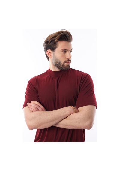 Madmext Bordo Bisiklet Yaka Basic Erkek T-shirt E7113 Bordo