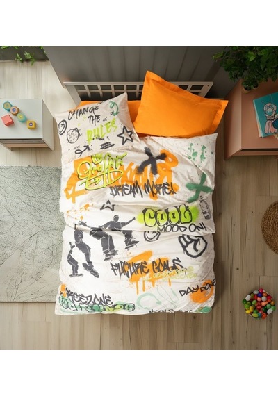 Cotton Box Junior Nevresim Takımı Tek Kişilik Graffiti Oranj