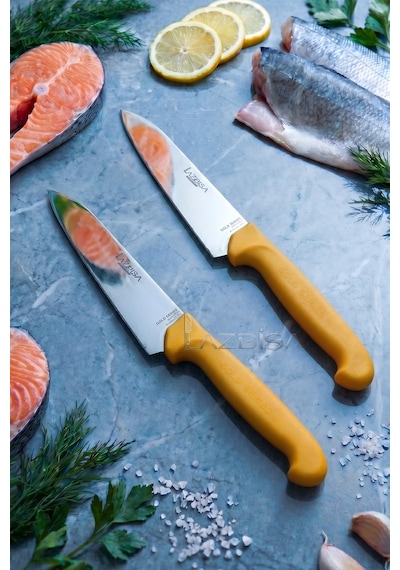 Lazbisa Mtf-010 Gold Serisi Mutfak Bıçak Seti Et Ekmek Sebze Bıçağı 2 Li Set Günlük Kullanım Sarı