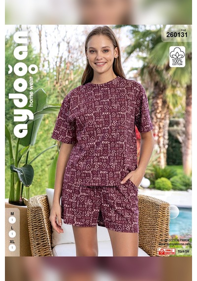 Aydoğan Kadın Mary Şortlu Cotton Vişne Pijama Takımı 0131 Bordo