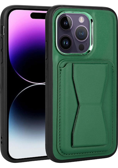 Nourthkiingdom Apple Uyumlu iPhone 14 Pro Kartlıklı Standlı Pu Deri Nrtk Memo Kılıf-koyu Yeşil Koyu Yeşil