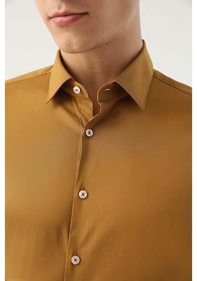 D's Damat Slim Fit Hardal Düz Stretch Gömlek 7ef02ee44324d Hardal
