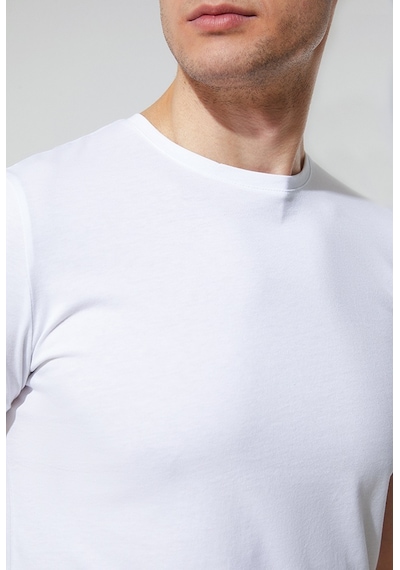 D's Damat Bisiklet Yaka Pamuklu Nefes Alabilen T-shirt Beyaz