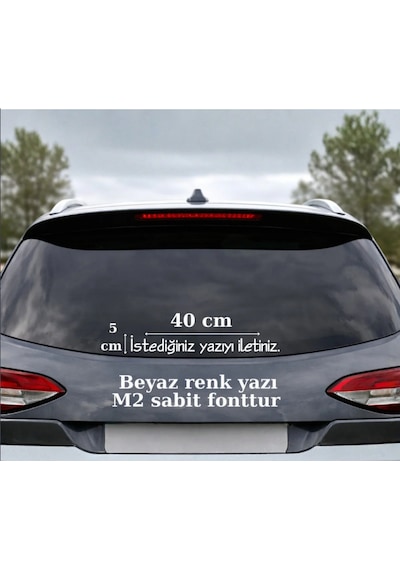 Beyaz - Kişiye Özel Araç Arka Cam Sticker - 40x5 Cm Minimalist Yazı - Oto, Motor, Ayna, Ev Dekoru
