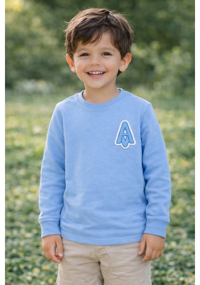 Tanem Kids Erkek Çocuk Jakarlı Mavi Örme Sweatshirt Mavi