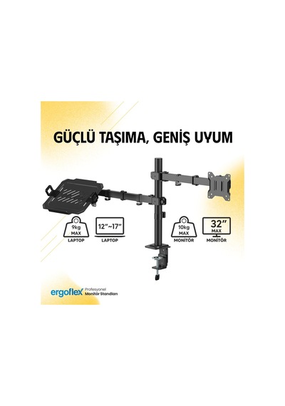 A74l Çift Kol Profosyonel 17"-32" Monitör Tutucu Ve Laptop Standı