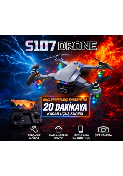 S107 Katlanabilir 4k Hd 2 Kameralı Fpv Canlı Görüntü 2 Bataryalı Ve Taşıma Çantalı Drone