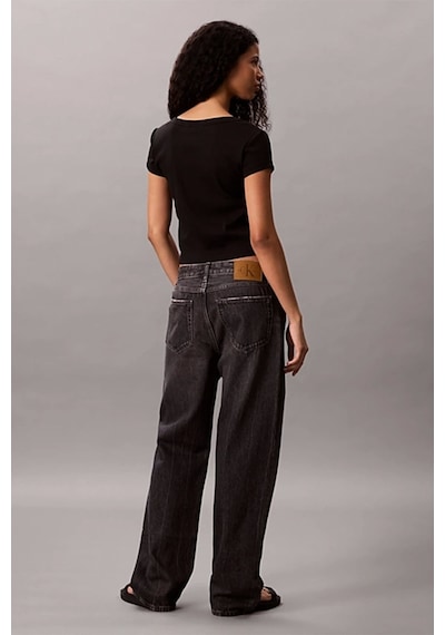 Calvin Klein Jeans Kadın Etiketli Fitilli Kısa Siyah T-shirt Lv047c200g-ub1 SIYAH