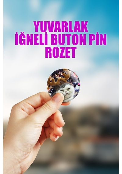 Kedi Yılbaşı Yeni Yıl Çanta Süsü İğneli Buton Rozet Seti 1 Adet Tekli