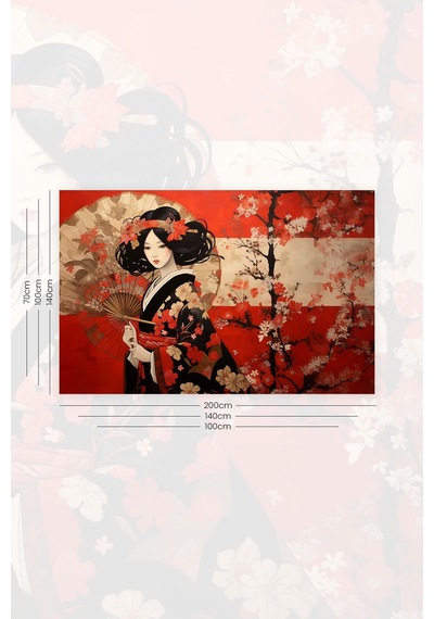 Sakura Güzelliği Desenli Duvar Halısı Duvar Örtüsü Tapestry Süet Dokulu Kumaş