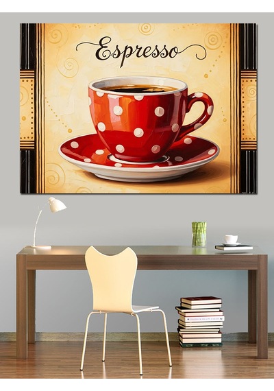 Ahşap Tablo Puantiyeli Kırmızı Kahve Fincanı