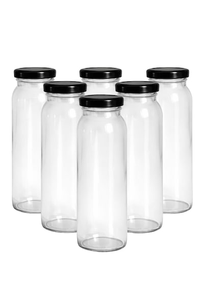 Cam Şişe 250 Ml 6 Lı Kapaklı Meyve Suyu, Smoothie, Limonata, Detoks, Mini Kavanoz