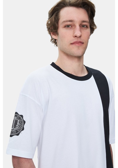 Ucla Keıth Beyaz Bisiklet Yaka Baskılı Oversize Erkek Tshirt Beyaz