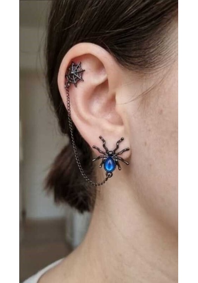 Dükkan Design Lowe And Deep Spice Mavi Taşlı Piercingli Küpe Antrasit