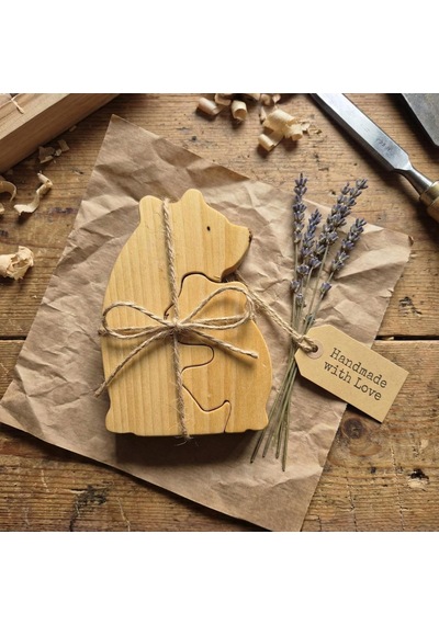 Simdale Wood İsimli Ahşap Anne Ve Yavru Ayı Puzzle - Geçmeli Montessori Oyuncak