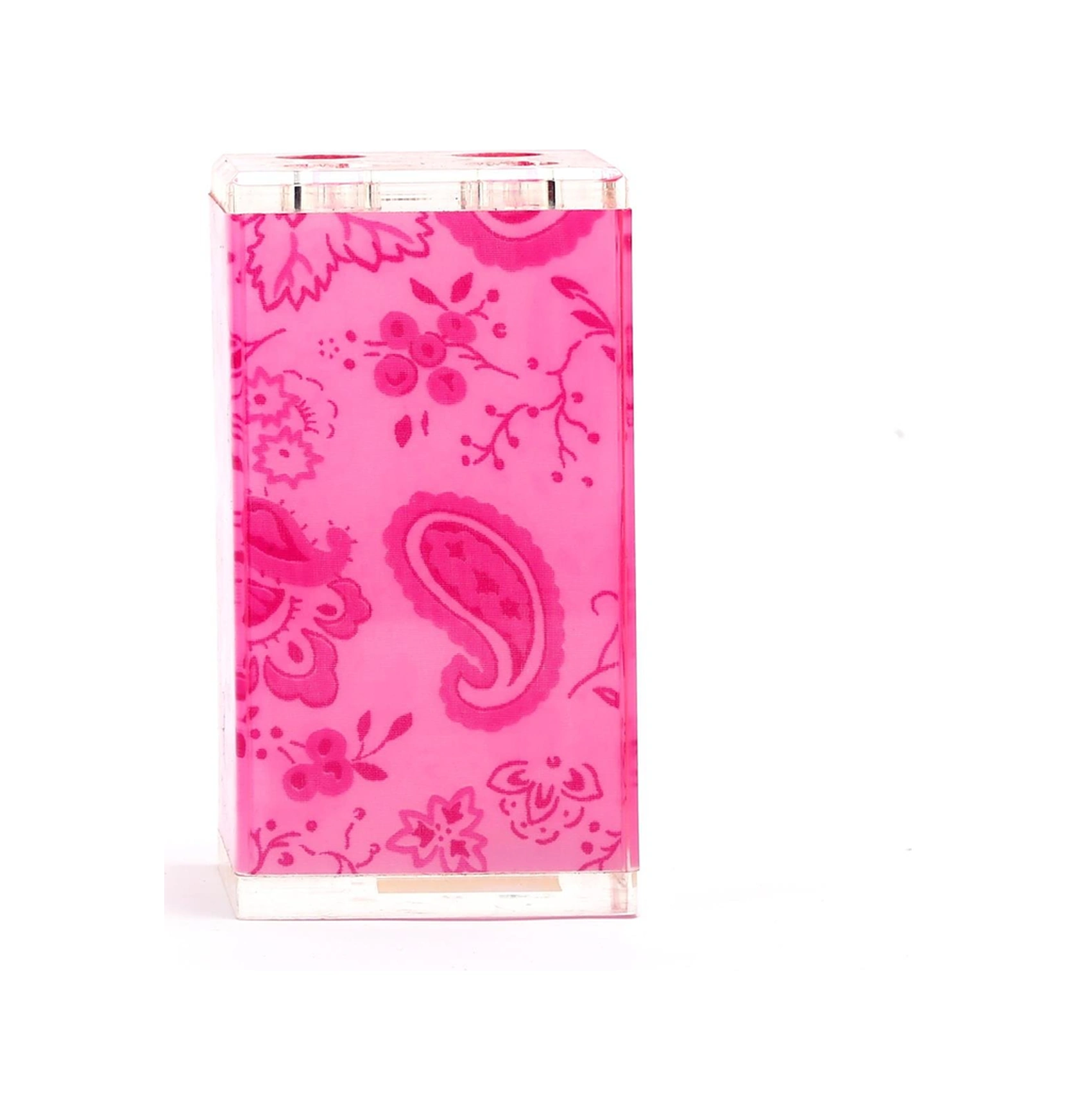 2 Adet Diş Fırçalık Pembe Çiçekli Akrilik 6x6x12cm Banyo Seti Çok Renkli