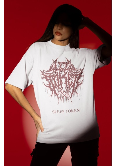 Tasarım Sleep Token Rock Metal Müzik Grubu Baskılı Unisex Oversiz Beyaz