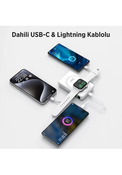 Tpb16 10.000 Mah Oled Ekranlı Manyetik Kablosuz Powerbank 20w Pd Hızlı Şarj Ve 15w Magsafe Beyaz
