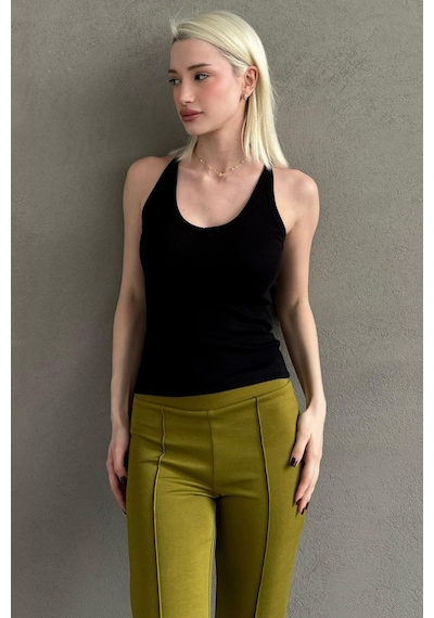 Madmext Siyah Basic Vücuda Oturan Kolsuz Kadın Atlet Mg2639 Siyah