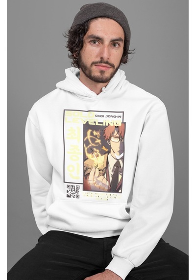 Sevbano Solo Leveling Choi Jong-ın Baskılı Unisex Oversize Anime Hoodie beyaz