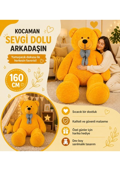 160 Cm Dev Pelüş,papyonlu Peluş Ayı,yumuşak Ve Sevimli Büyük Boy Oyuncak,sarılmalık Ayı,papyonl