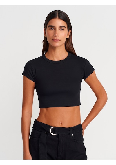 Dilvin 31810 Bisiklet Yaka Crop T-shirt-siyah Siyah