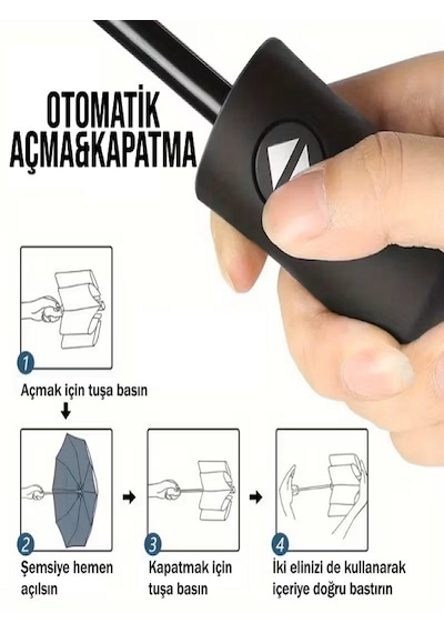 Siyah Kılıflı Otomatik Kompakt Şemsiyee Siyah